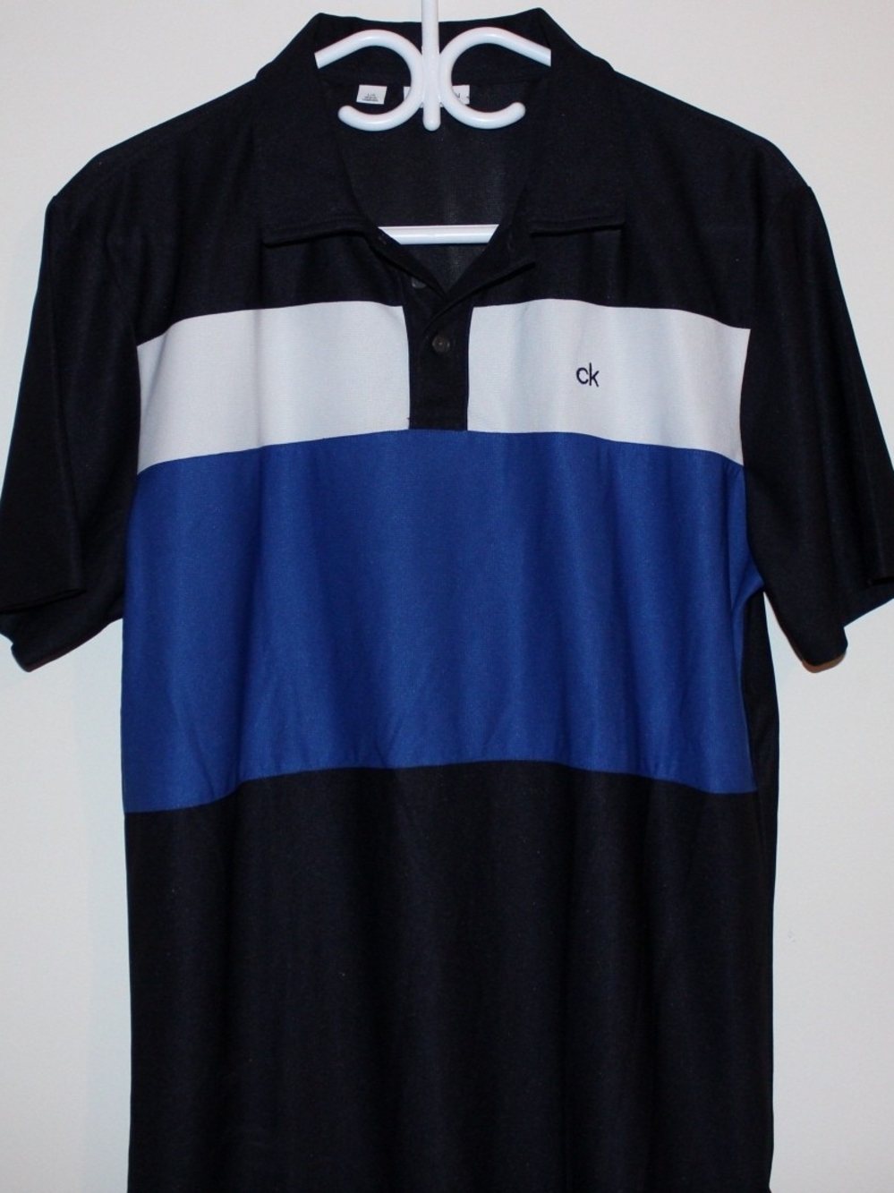 Calvin Klein Black White and Blue Horizontal Block Polo Golf